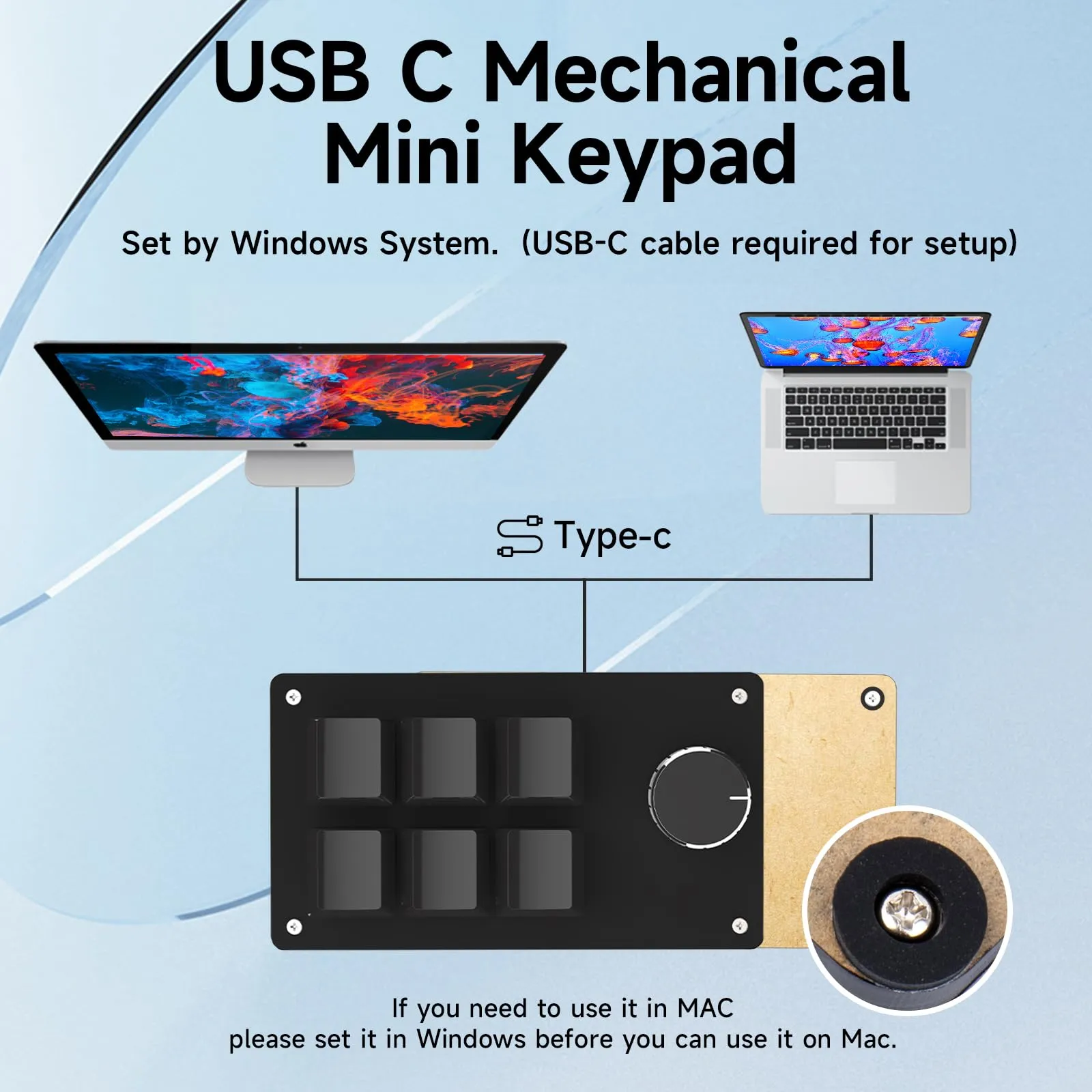 6 Key USB-C Macro Programmable Keyboard - OSU Mechanical with Knobs, RGB Backlit, Hotkeys for PC Gamers