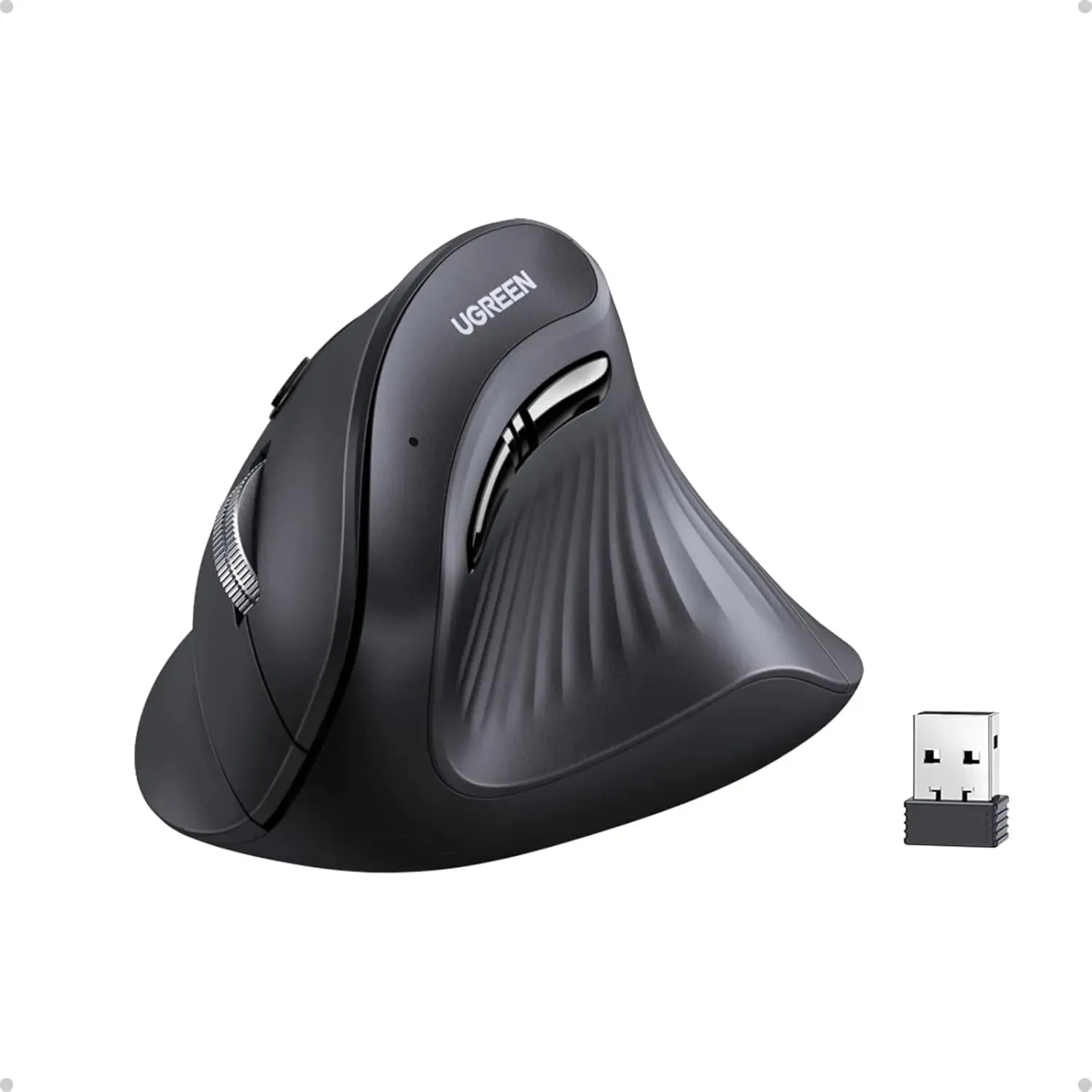 UGREEN Vertical Ergonomic Mouse Wireless (Bluetooth 5.0 2.4G) with 5 Buttons, 1000/16000/2000/4000 DPI, Prevention of Mouse Arm Compatible with PC/Laptop/Tablet, Black (25444)